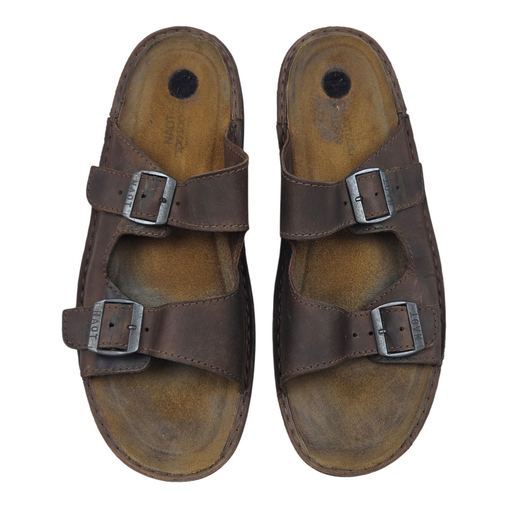 Naot Mikael US 14 EU 47 Brown Leather Slide Sandals Double Buckle Comfort Shoes